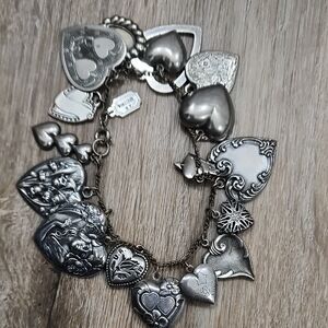 Piddly Links Silver Heart Charm Bracelet